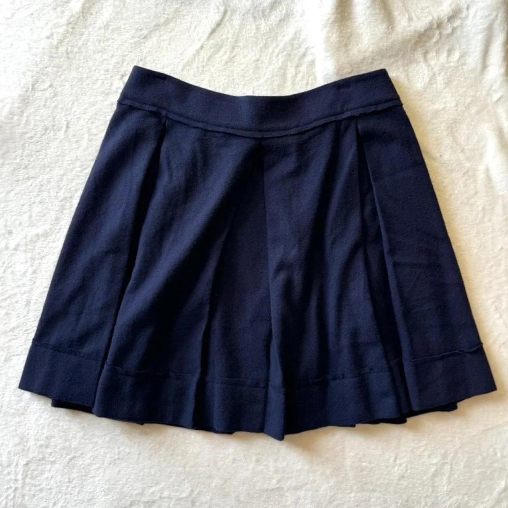 Robert Rodriguez Navy Blue Preppy Academia Pleated Mini Skirt, Wool Blend